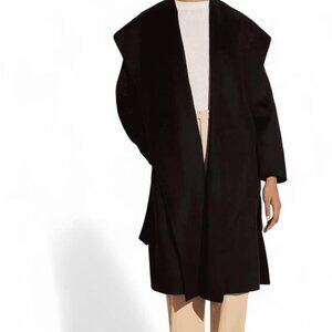 Vince Draped Hooded Coat XL Black Wool Cashmere